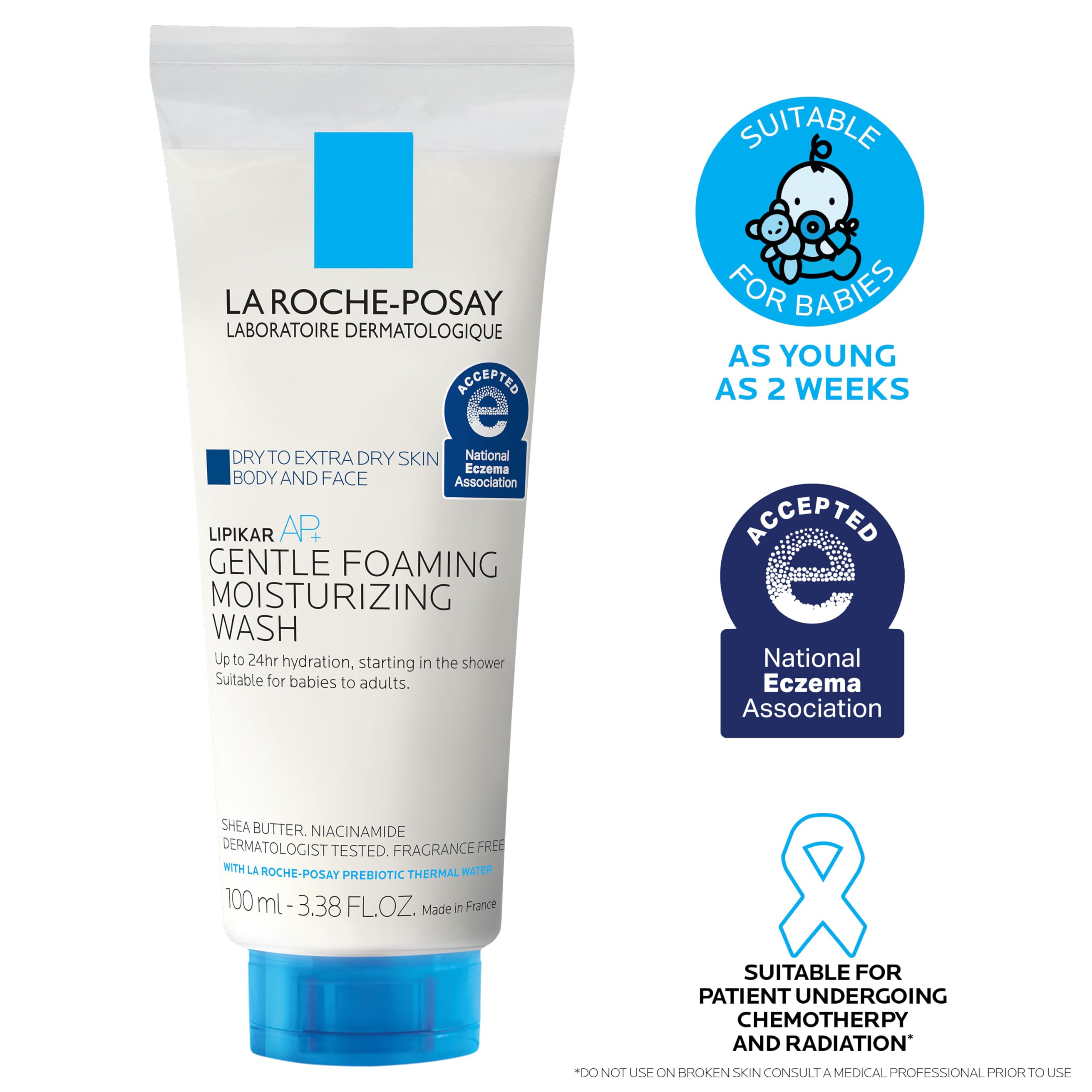 La Roche-Posay Lipikar AP+ Gentle Foaming Moisturizing Wash, Shea Butter + Niacinamide + Glycerin, Moisturizing Body Wash For Dry Skin, National Eczema Association Accepted, Dermatologist Tested