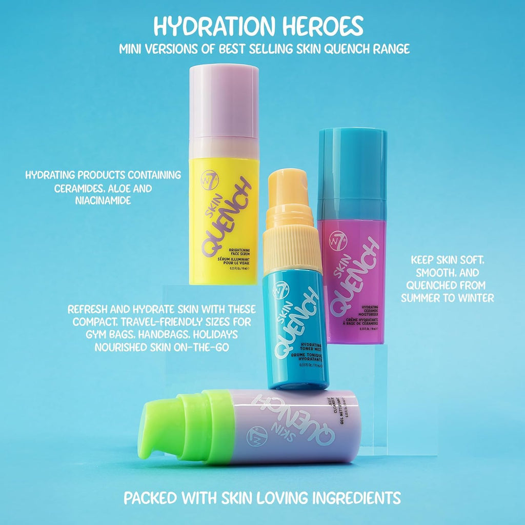 W7 Skin Quench Full Size Skincare Set - Hydrating Skincare Bundle with Aloe Vera & Ceramides - Complete & Long-Lasting Moisturizing At-Home Routine - Travel Friendly