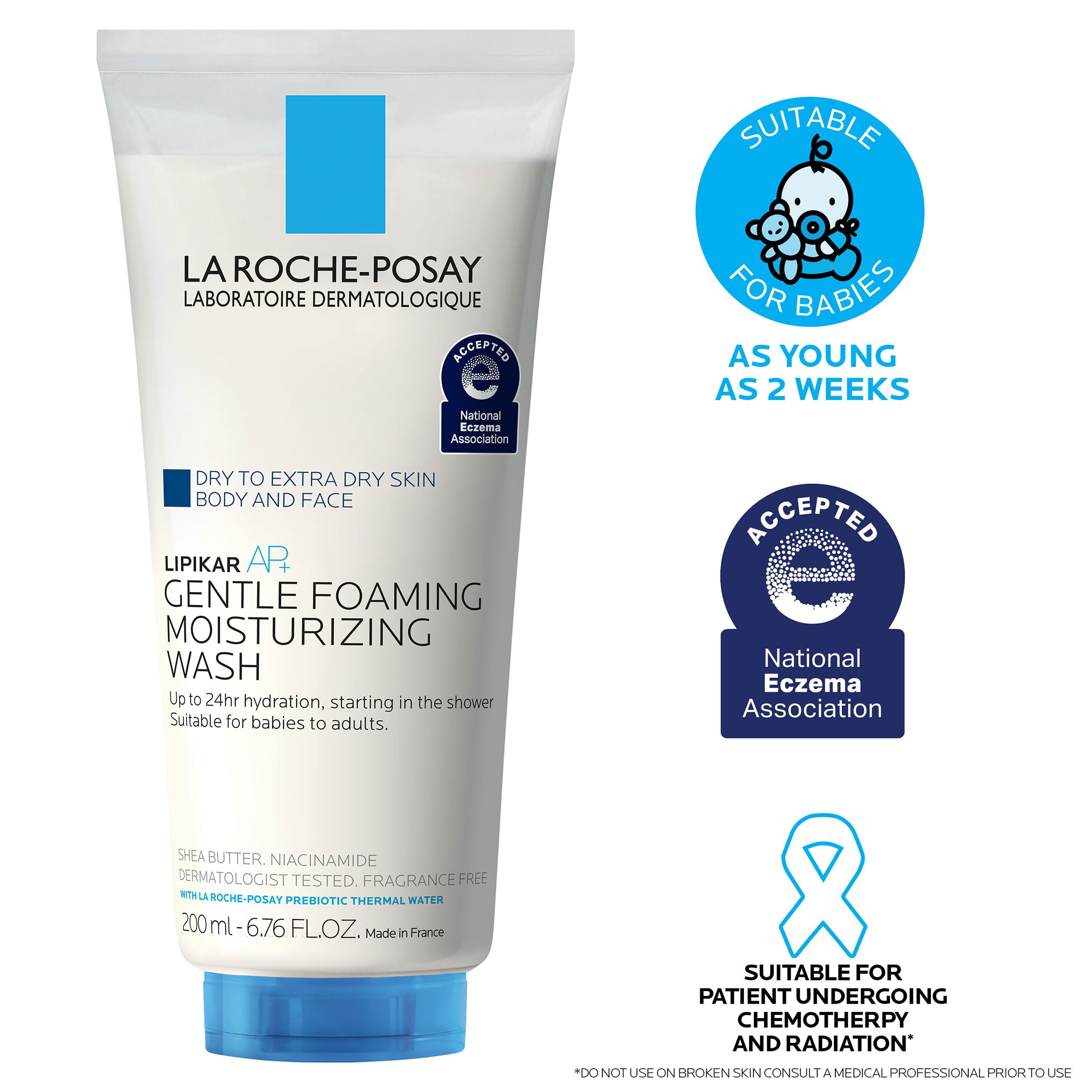 La Roche-Posay Lipikar AP+ Gentle Foaming Moisturizing Wash, Shea Butter + Niacinamide + Glycerin, Moisturizing Body Wash For Dry Skin, National Eczema Association Accepted, Dermatologist Tested