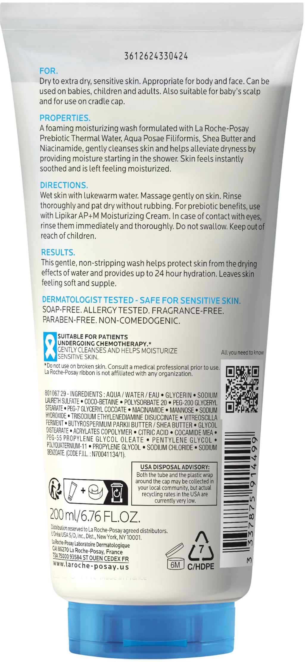 La Roche-Posay Lipikar AP+ Gentle Foaming Moisturizing Wash, Shea Butter + Niacinamide + Glycerin, Moisturizing Body Wash For Dry Skin, National Eczema Association Accepted, Dermatologist Tested