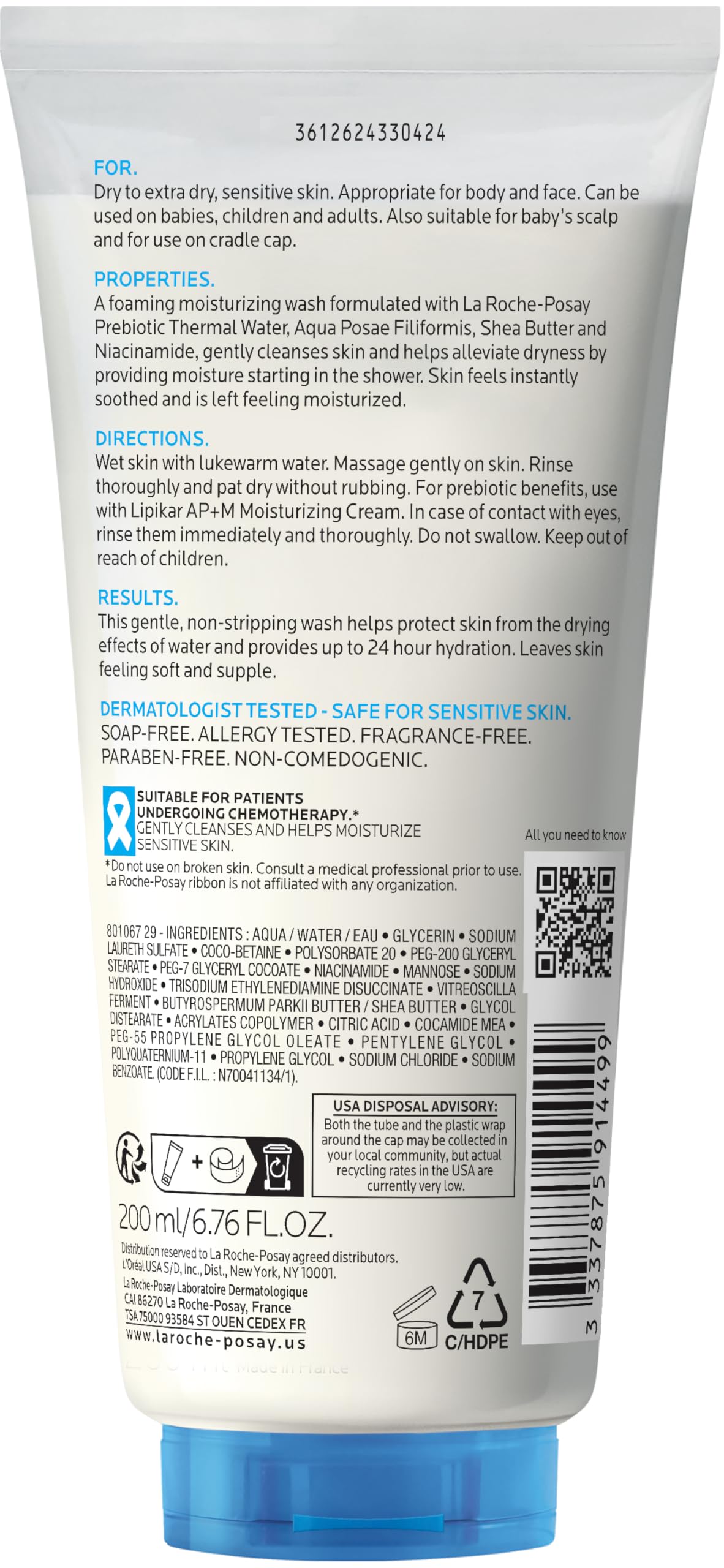 La Roche-Posay Lipikar AP+ Gentle Foaming Moisturizing Wash, Shea Butter + Niacinamide + Glycerin, Moisturizing Body Wash For Dry Skin, National Eczema Association Accepted, Dermatologist Tested
